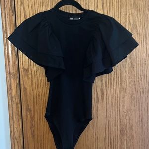 Zara Puff Ruffle Sleeve Body Suit